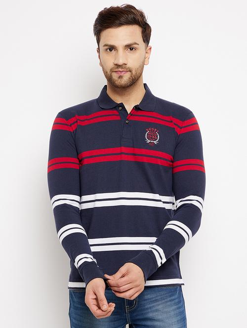 navy blue striped polo t-shirt - 18270634 - Very Small Image - 1