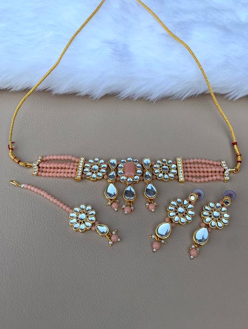pink brass necklaces and earring - 18270890 - Very Small Image - 1
