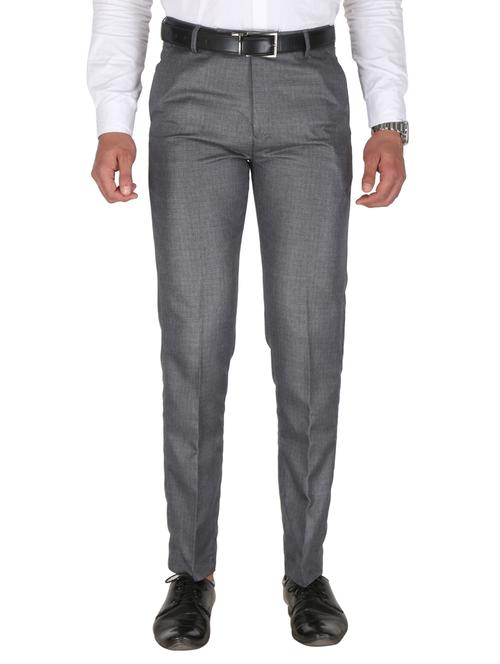 grey solid flat front formal trousers  - 18271007 - Very Small Image - 1