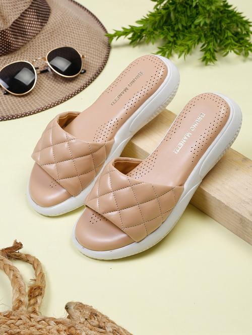 nude faux leather slip on sandals - 18271044 - Very Small Image - 1