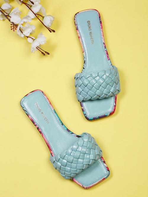 blue faux leather slip on sandals - 18271075 - Very Small Image - 1