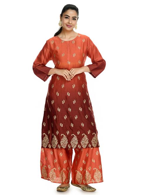 red kurta palazzo set - 18271538 - Very Small Image - 1