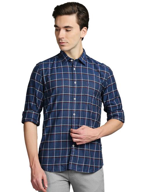 navy-blue checkered casual shirt - 18271581 - Very Small Image - 1