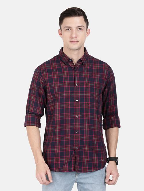 navy-blue checkered casual shirt - 18272502 - Very Small Image - 1