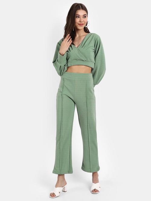 puff sleeved solid top and trouser set - 18273444 - Very Small Image - 1