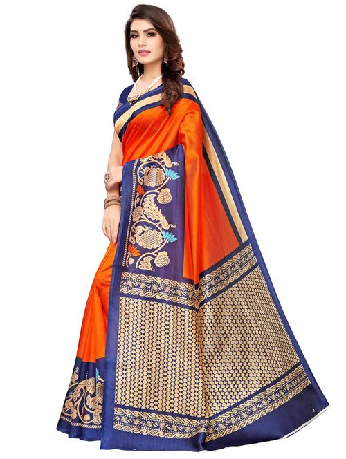 orange art silk printed saree - 18274171 - Very Small Image - 1