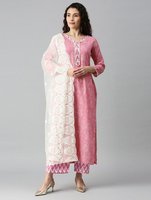 printed unstitched suit set - 18274841 - Very Small Image - 1