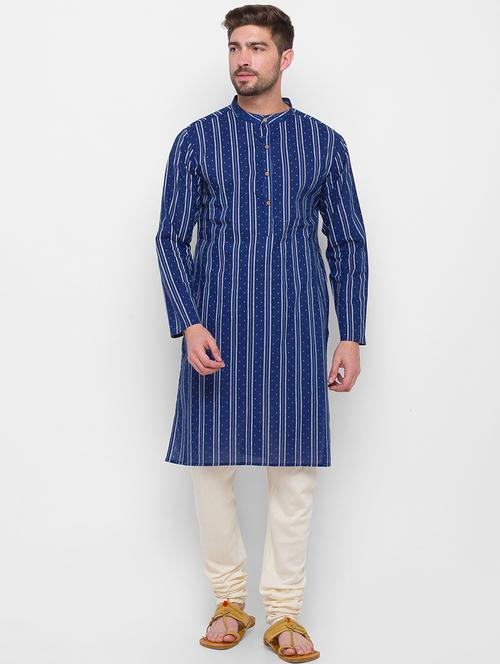 navy blue striped printed long kurta - 18275051 - Very Small Image - 1