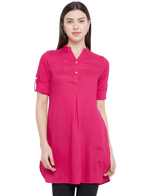 mandarin neck solid  tunic - 18275147 - Very Small Image - 1