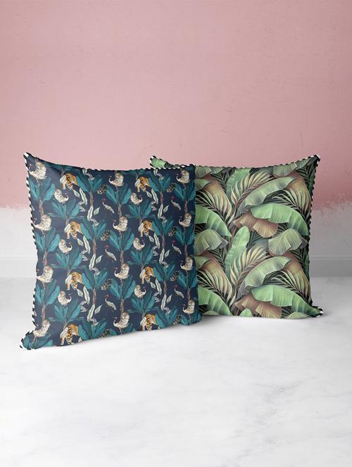 bianca silk-linen luxury cushion cover with contrast front & back (digital print - hidden zipper) -2pc 16 x16 set - 18275775 - Very Small Image - 1