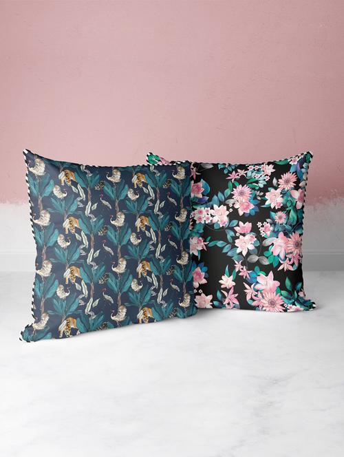 bianca silk-linen luxury cushion cover with contrast front & back (digital print - hidden zipper) -2pc 16 x16 set - 18275793 - Very Small Image - 1