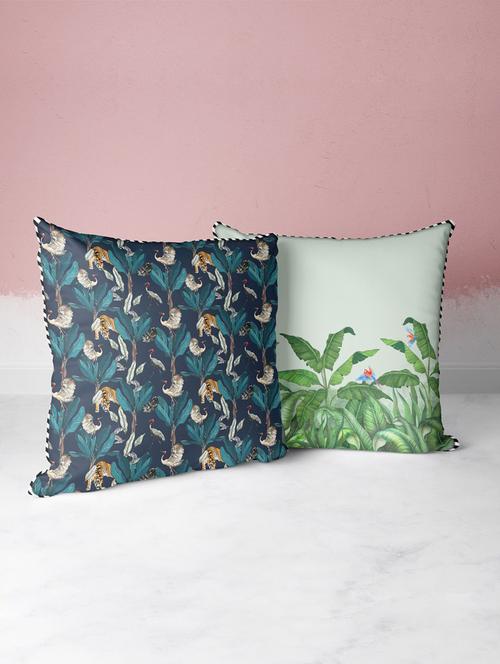 bianca silk-linen luxury cushion cover with contrast front & back (digital print - hidden zipper) -2pc 16 x16 set - 18275795 - Very Small Image - 1