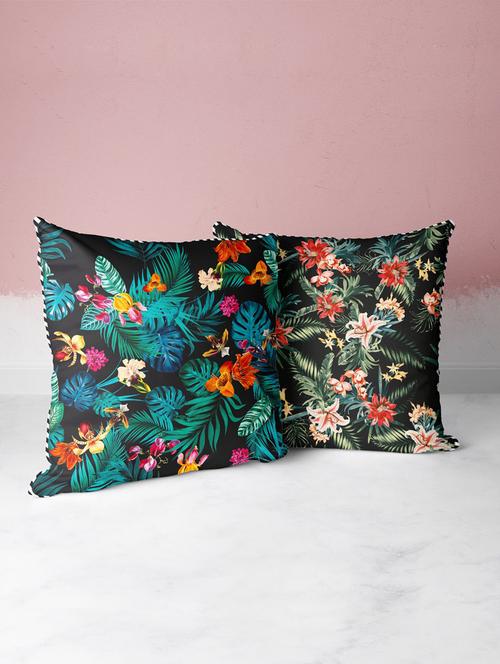 bianca silk-linen luxury cushion cover with contrast front & back (digital print - hidden zipper) -2pc 16 x16 set - 18275799 - Very Small Image - 1