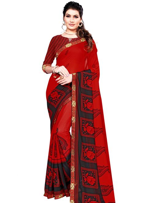 red paisley print saree with blouse - 18275988 - Very Small Image - 1