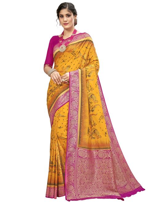 yellow handloom saree with blouse - 18276029 - Very Small Image - 1
