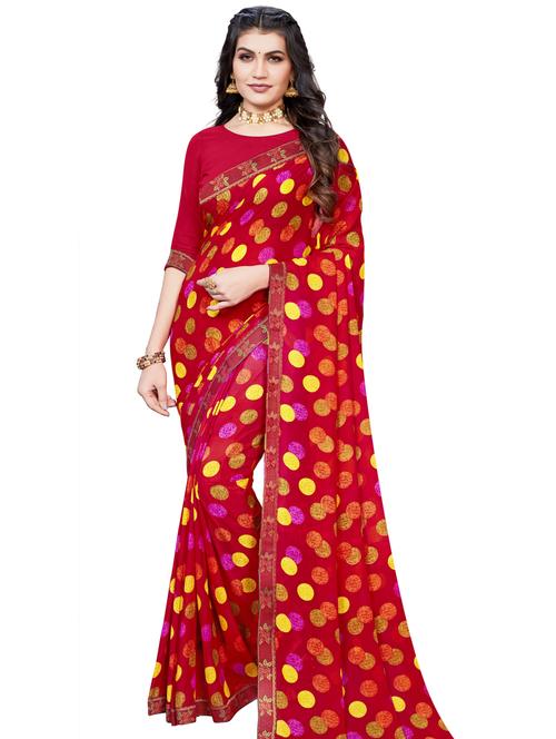 women's polka dots red colored saree with blouse - 18276126 - Very Small Image - 1