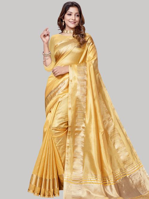Solid Bordered Saree With Blouse - 18276305 - Very Small Image - 1
