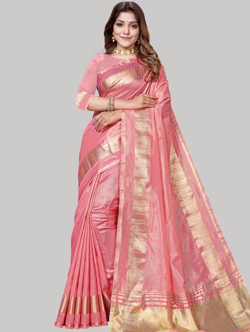 women's self design pink colored saree with blouse - 18276307 - Very Small Image - 1