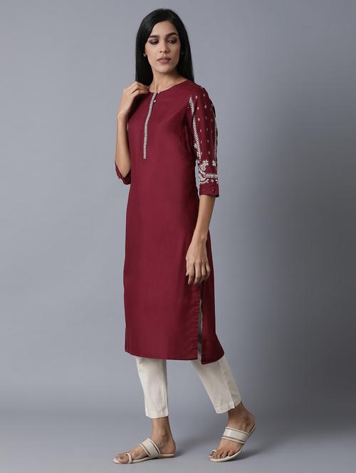 red printed straight kurta - 18277818 - Very Small Image - 1