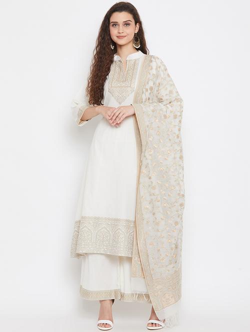 white cotton unstitched suit - 18278262 - Very Small Image - 1