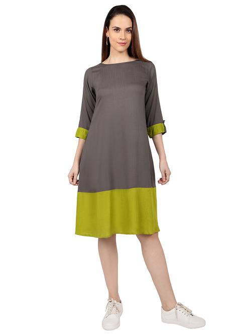 round neck color block a-line dress - 18278542 - Very Small Image - 1