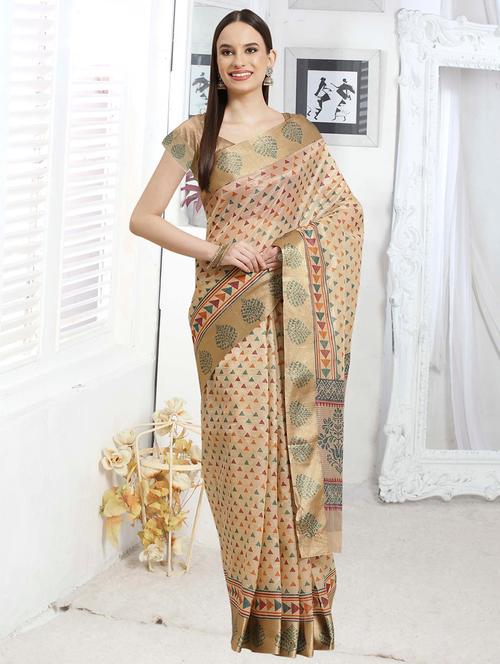 Beige Tussar Silk Saree With Blouse - 18278600 - Very Small Image - 1