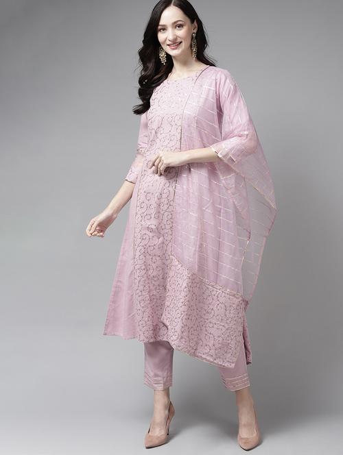 purple cotton blend kurta pant  set - 18280469 - Very Small Image - 1