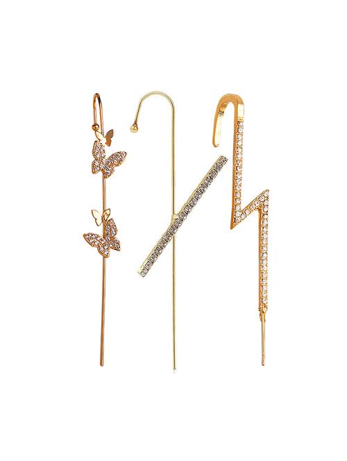 pack of 3 gold plated stylish zircon studded cross butterfly and zircon studded ear cuff  - 18280949 - Very Small Image - 1