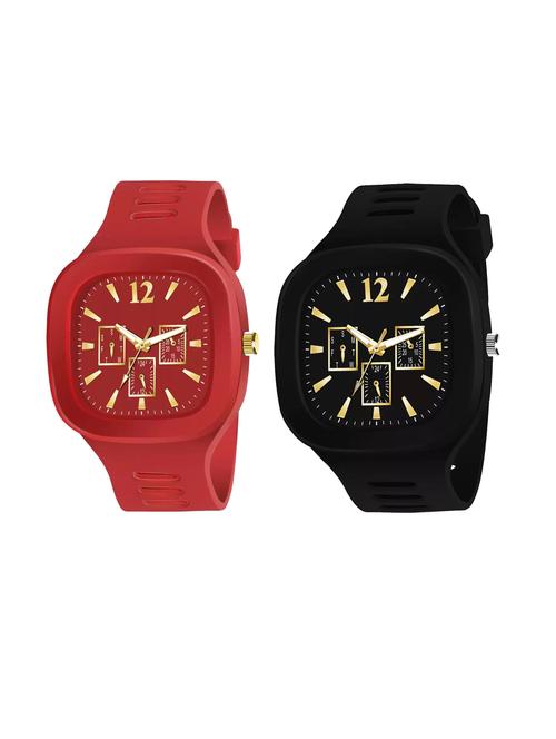 lorenz combo of 2 square dial & silicon strap watches for men (colour- black & red)  - 18281280 - Very Small Image - 1
