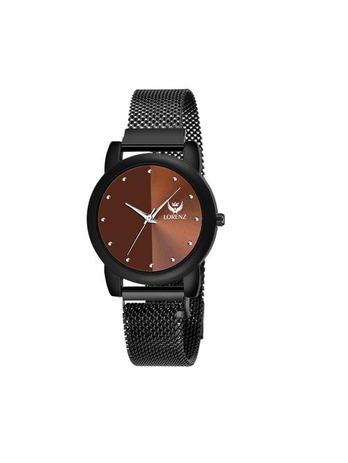 lorenz brown dial & black magnetic mesh strapc watch for women & girls  - 18281321 - Very Small Image - 1