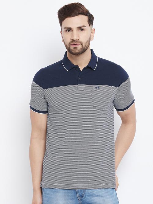 navy blue printed polo t-shirt - 18282455 - Very Small Image - 1