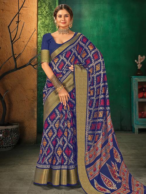 blue cotton saree with blouse - 18282593 - Very Small Image - 1