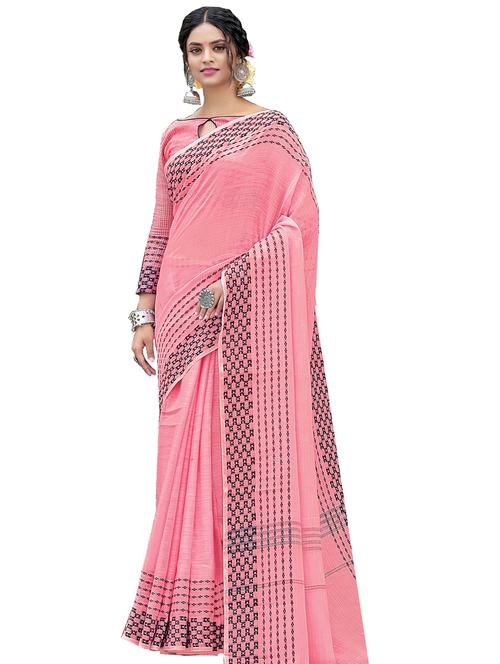 pink linen saree with blouse - 18282804 - Very Small Image - 1
