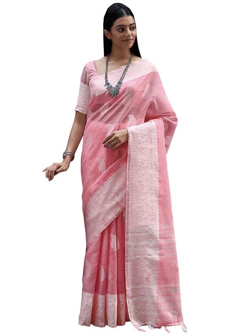 pink linen saree with blouse - 18282952 - Very Small Image - 1