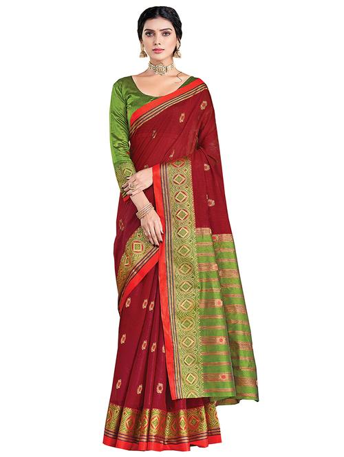 maroon cotton saree with blouse - 18282961 - Very Small Image - 1