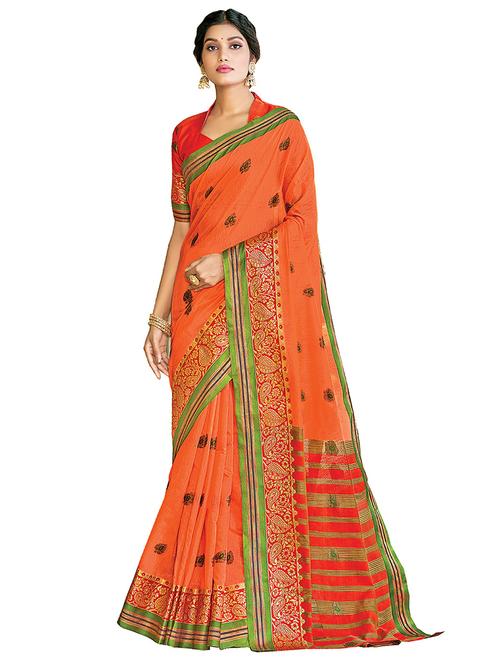 orange cotton saree with blouse - 18282963 - Very Small Image - 1