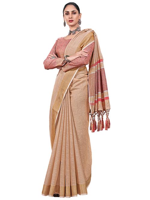 women's self design beige colored saree with blouse - 18283044 - Very Small Image - 1