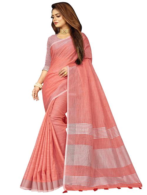 women's self design peach colored saree with blouse - 18283074 - Very Small Image - 1