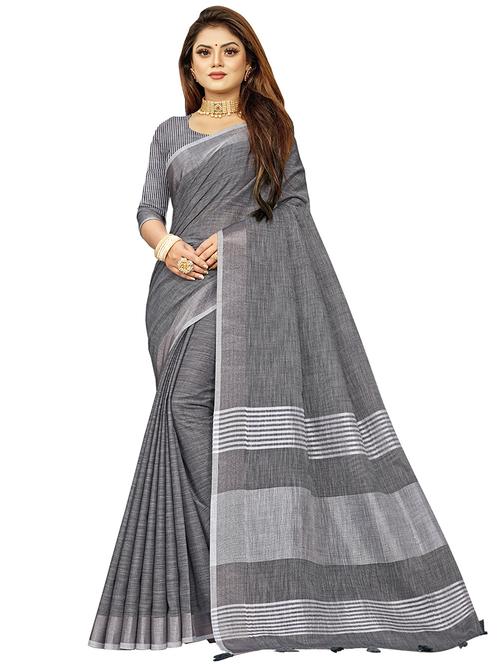 women's stripes grey colored saree with blouse - 18283086 - Very Small Image - 1