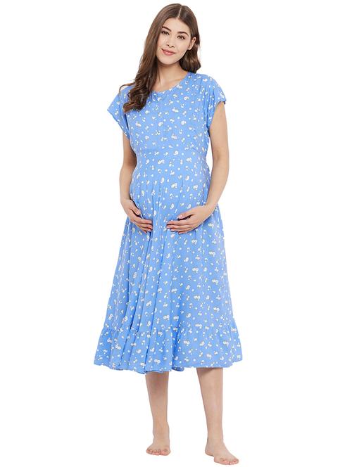 round neck printed maternity wear dress - 18283476 - Very Small Image - 1