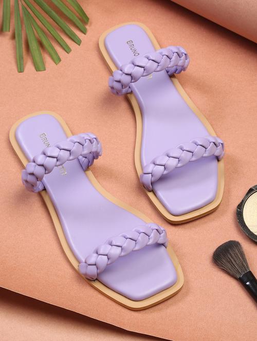 purple faux leather slip on sandals - 18283493 - Very Small Image - 1