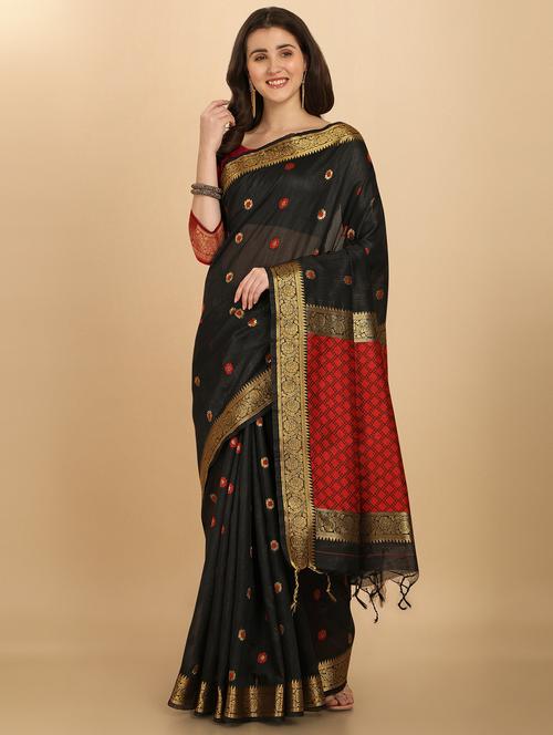 black raw silk bhagalpuri saree with blouse - 18283600 - Very Small Image - 1