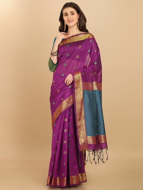 magenta raw silk bhagalpuri saree with blouse - 18283606 - Very Small Image - 1