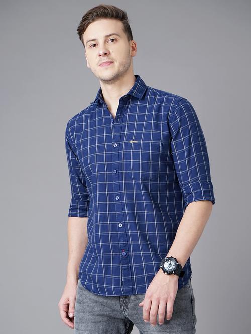 navy blue checkered casual shirt - 18283671 - Very Small Image - 1