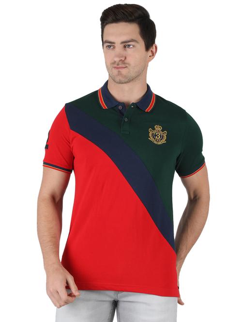 bottle-green color-blocked polo t-shirt - 18284151 - Very Small Image - 1