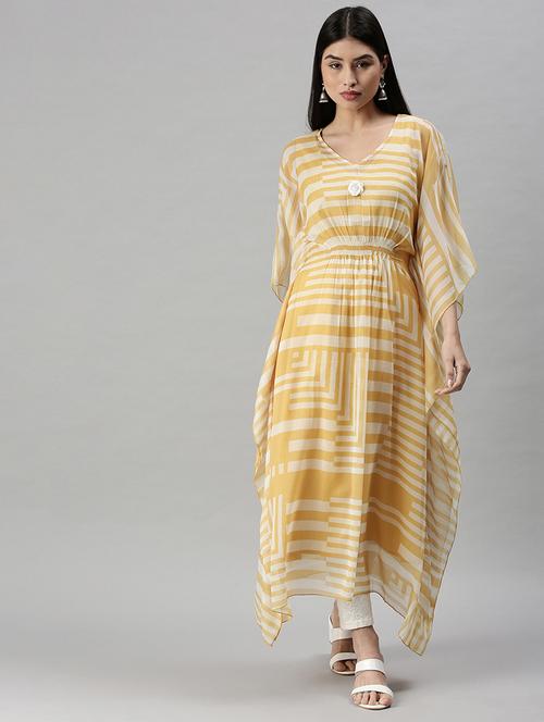 yellow striped kaftan kurta - 18285015 - Very Small Image - 1