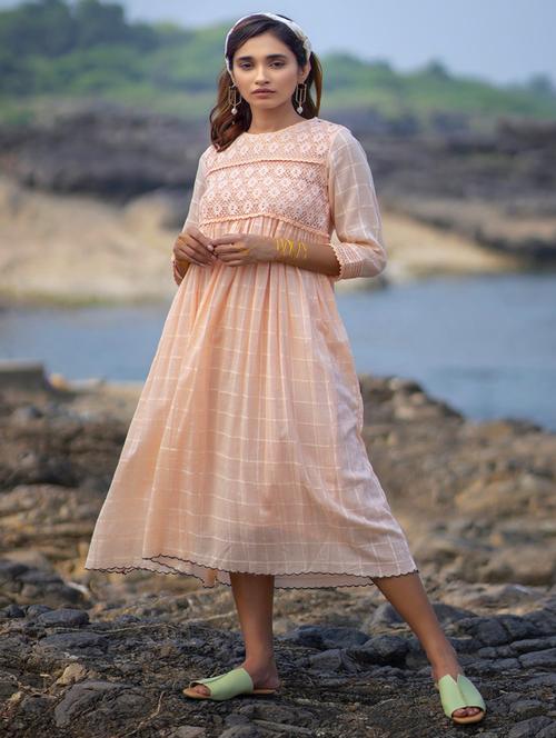 round neck checkered fit & flare dress - 18285065 - Very Small Image - 1