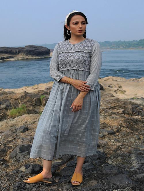 round neck checkered fit & flare dress - 18285067 - Very Small Image - 1