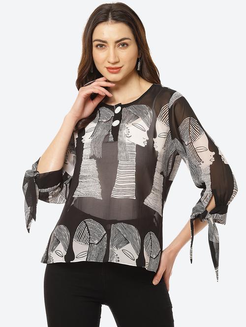 tie knot sleeved printed top  - 18285130 - Very Small Image - 1