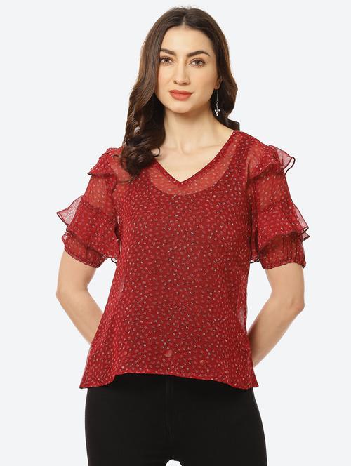 women's straight v neck top - 18285134 - Very Small Image - 1